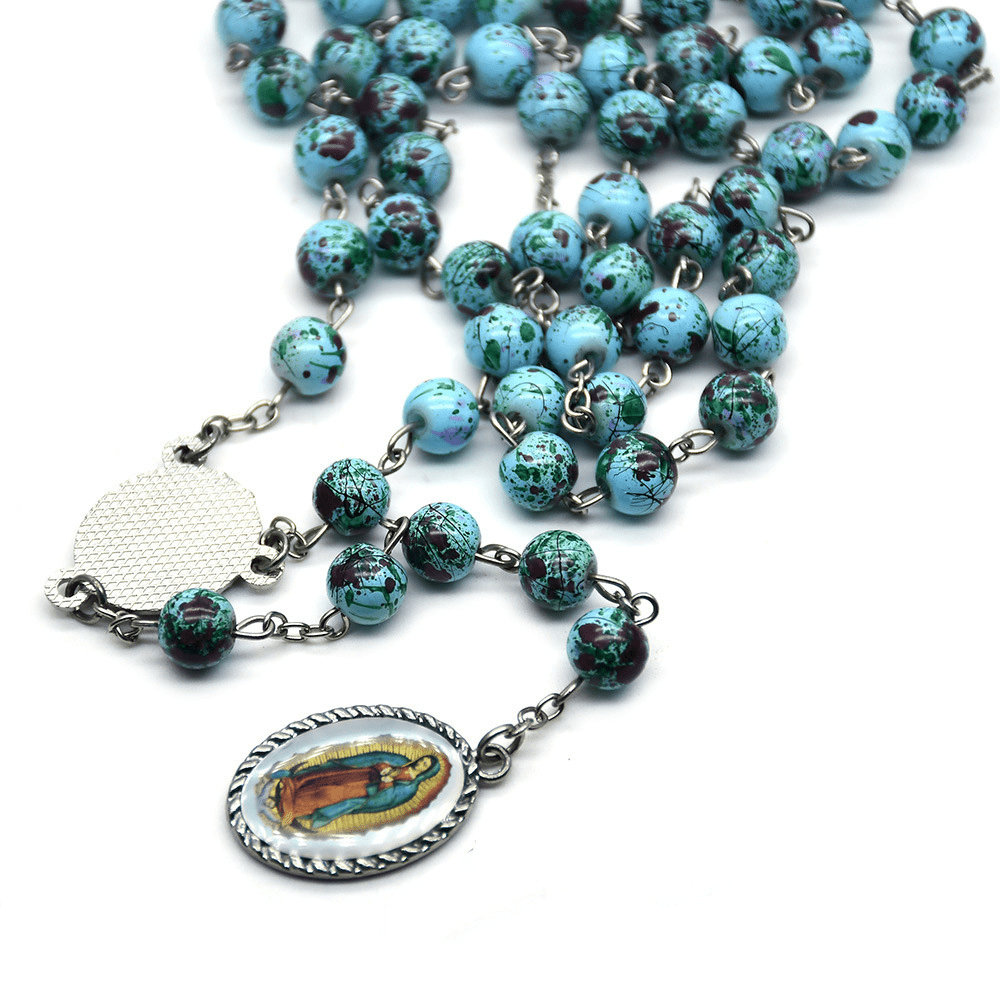 Chapelet de perles de verre bleu Notre-Dame de Guadalupe - image 2