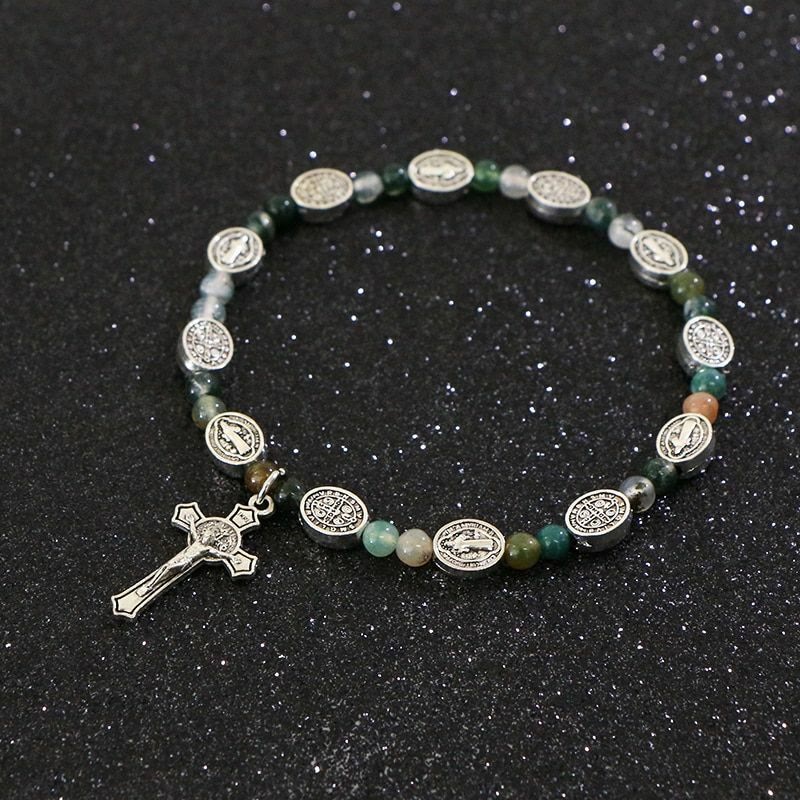 Bracelet croix Saint-Benoît en agate et turquoise de Christianartworkshop - image 2