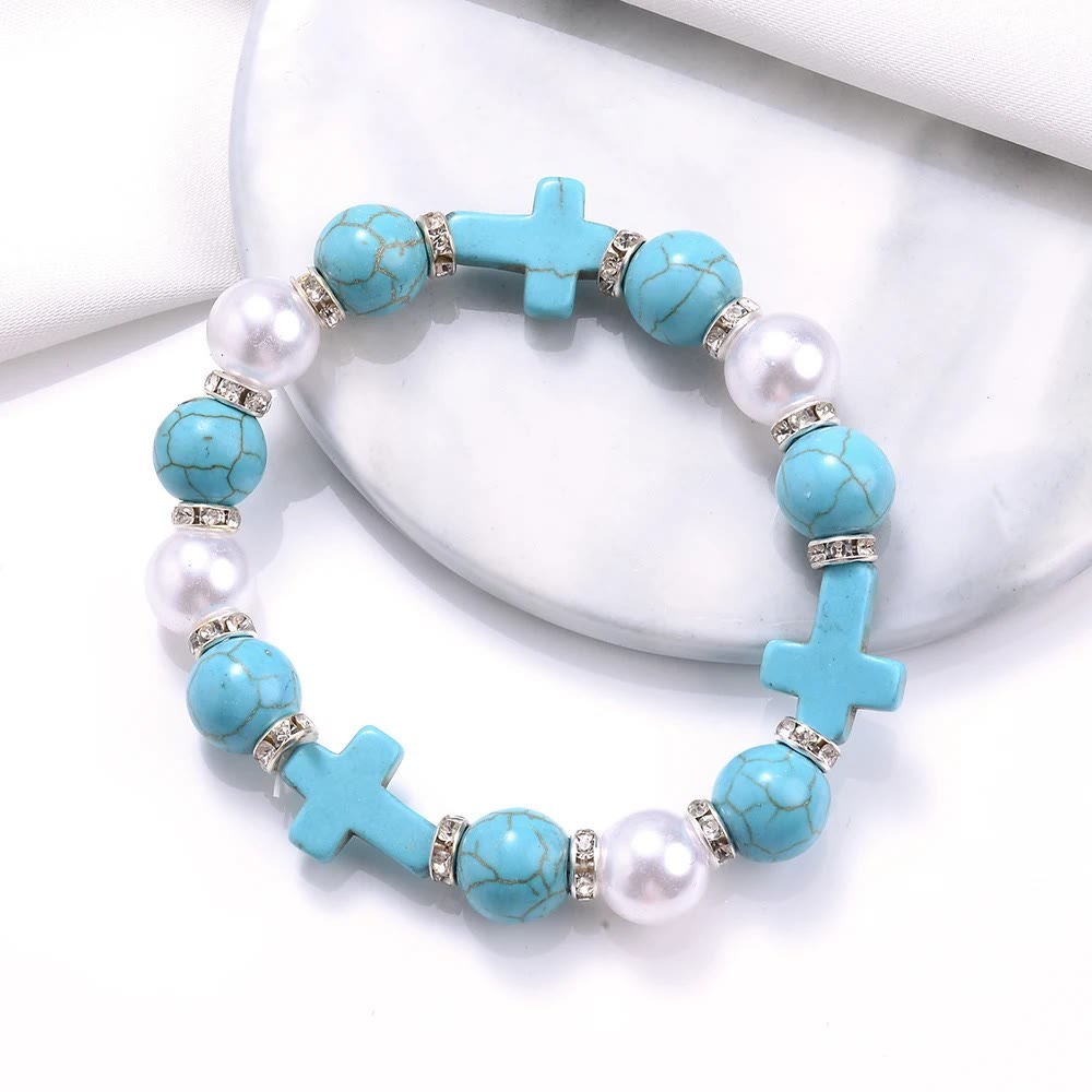 Bracelet énergétique de guérison en perle et turquoise avec croix, atelier d'art chrétien - image 1