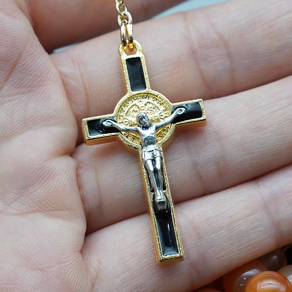 Christianartworkshop Chapelet en agate naturelle avec saint Benoît et crucifix - image 1