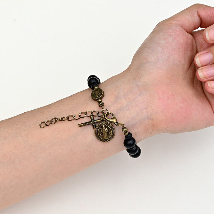 Christianartworkshop Bracelet de protection Saint Benoît le Bienheureux en perles d'ébène - image 1