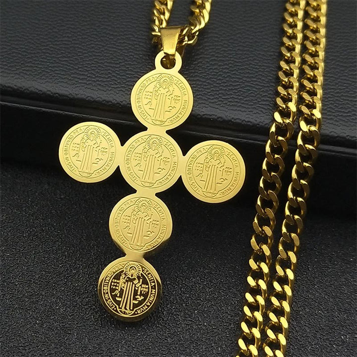 Collier pendentif rond en or avec croix de Saint-Benoît - image 4