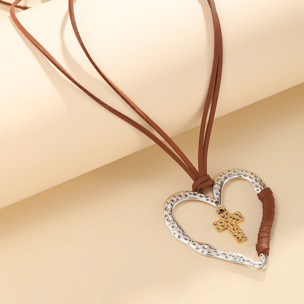 Collier pendentif cœur croix en alliage - image 3