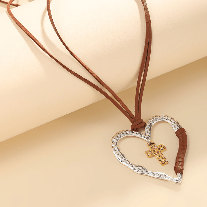 Collier pendentif cœur croix en alliage - image 3