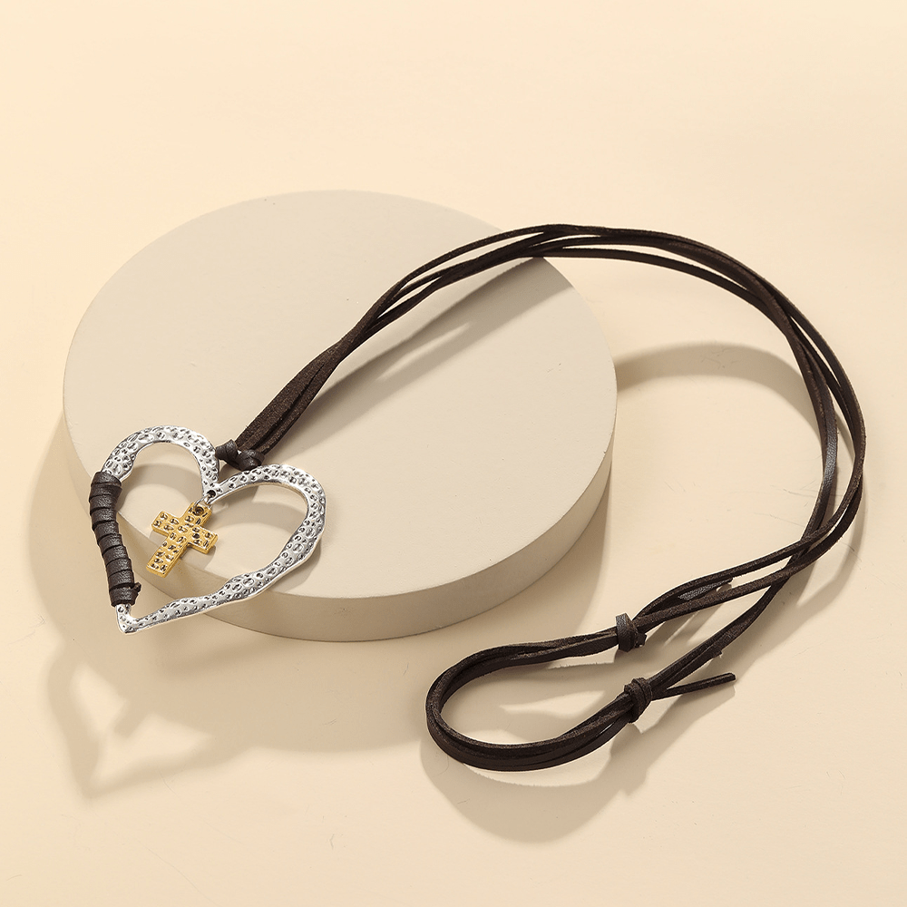Collier pendentif cœur croix en alliage - image 5