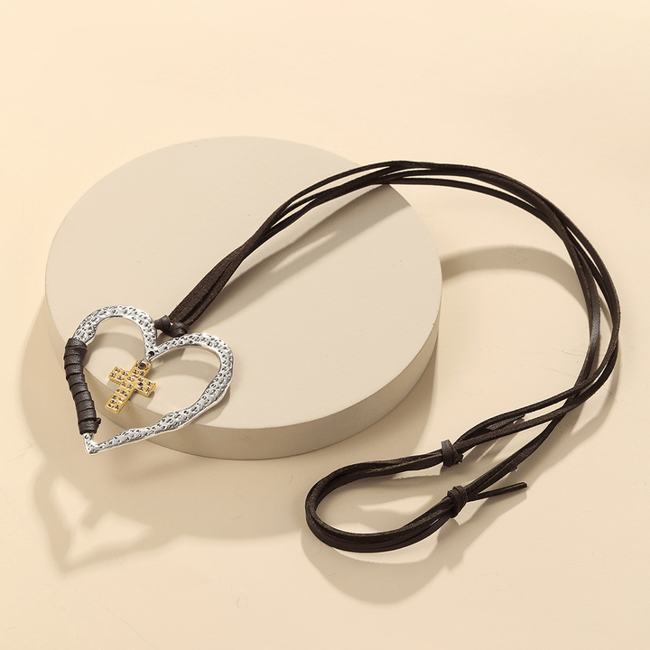 Collier pendentif cœur croix en alliage - image 5