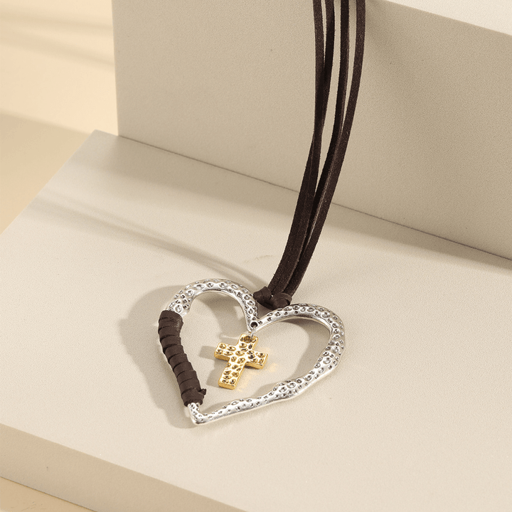 Collier pendentif cœur croix en alliage - Noir - image 4