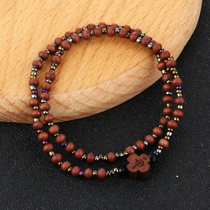 Bracelet chapelet en bois avec mini-crucifix et 59 perles - 59 perles en bois - image 0