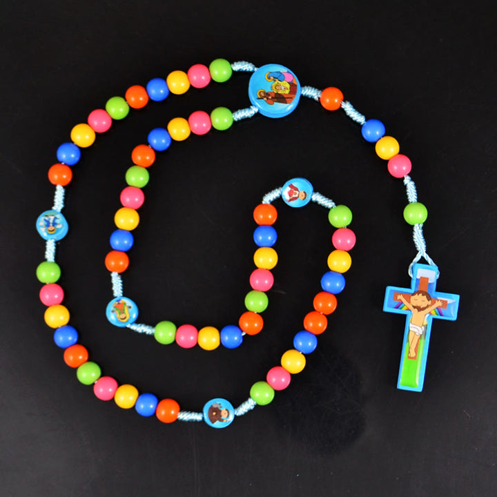 Chapelet pour enfants avec pendentif croix et perles rondes colorées - image 9