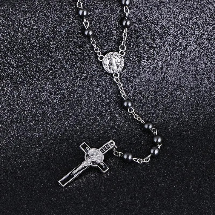 Médaille et crucifix de Saint Benoît, chapelet de calculs biliaires noirs - image 3