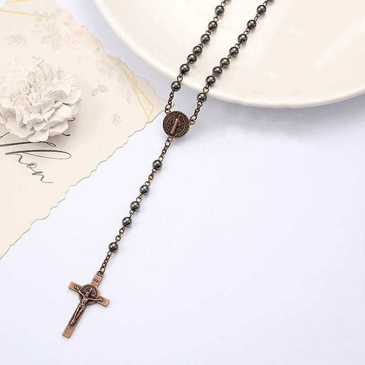 Médaille et crucifix de Saint Benoît, chapelet de calculs biliaires noirs - image 8