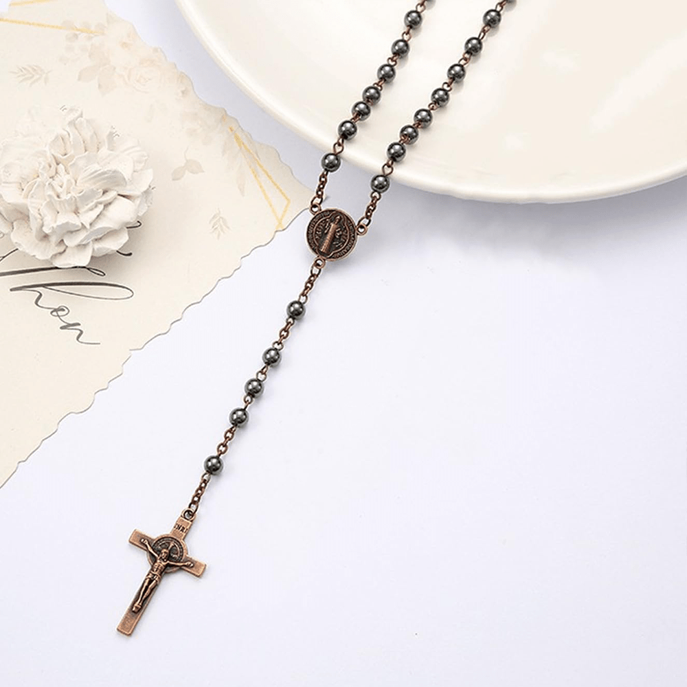 Médaille et crucifix de Saint Benoît, chapelet de calculs biliaires noirs - image 8