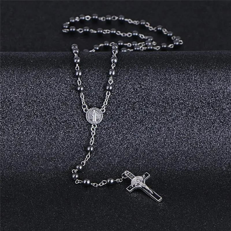 Médaille et crucifix de Saint Benoît, chapelet de calculs biliaires noirs - image 2