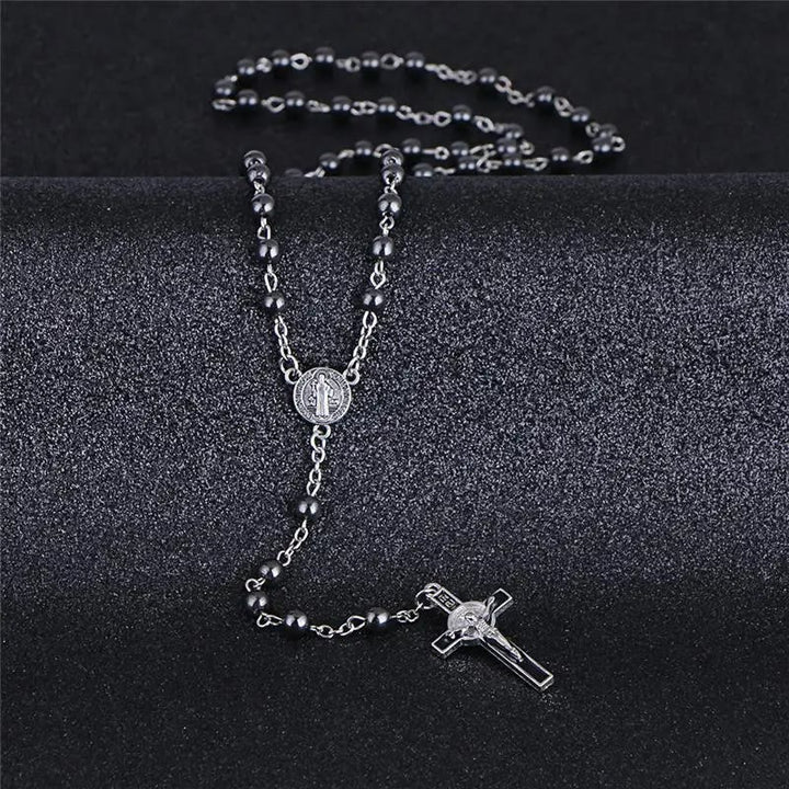 Médaille et crucifix de Saint Benoît, chapelet de calculs biliaires noirs - image 2