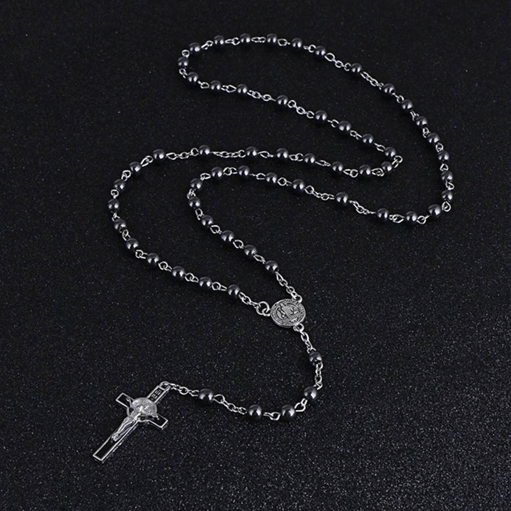 Médaille et crucifix de Saint Benoît, chapelet de calculs biliaires noirs - image 1