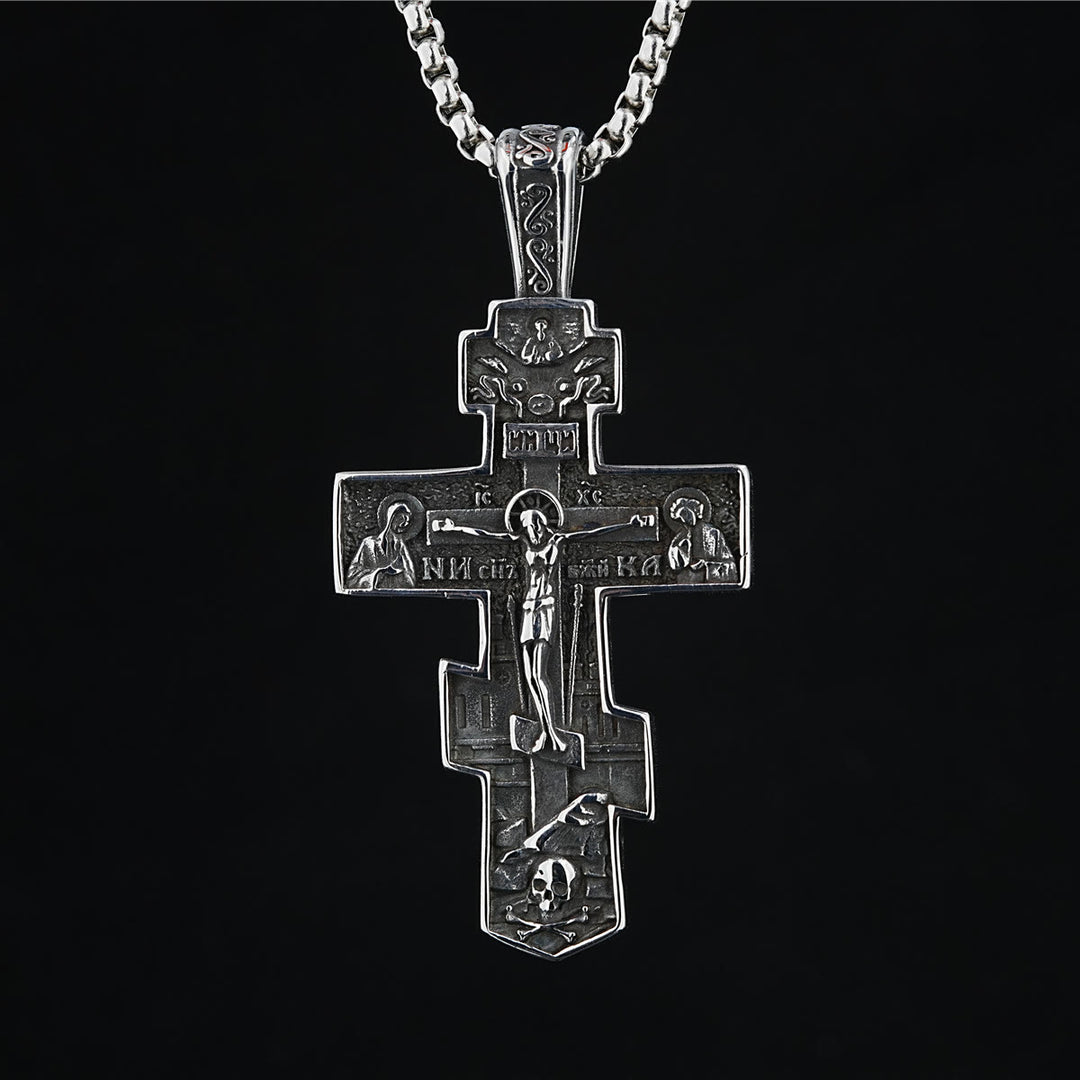 Christianartworkshop Collier crucifix orthodoxe en titane avec pendentif Jésus, bijou de protection - Argent - image 0
