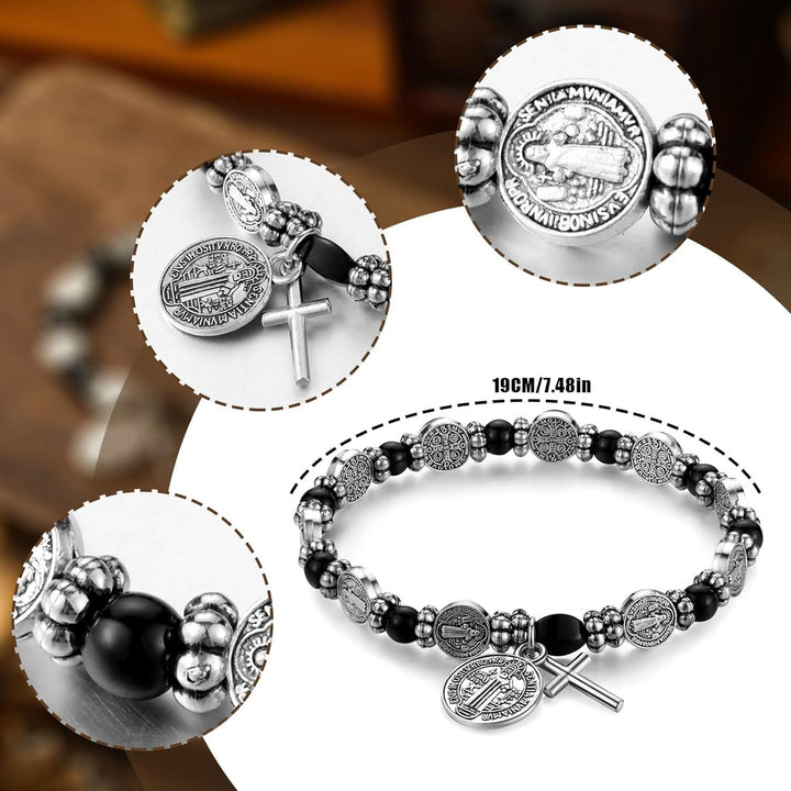 Bracelet chapelet avec médaille de Saint Benoît en argent de Christianartworkshop - image 2