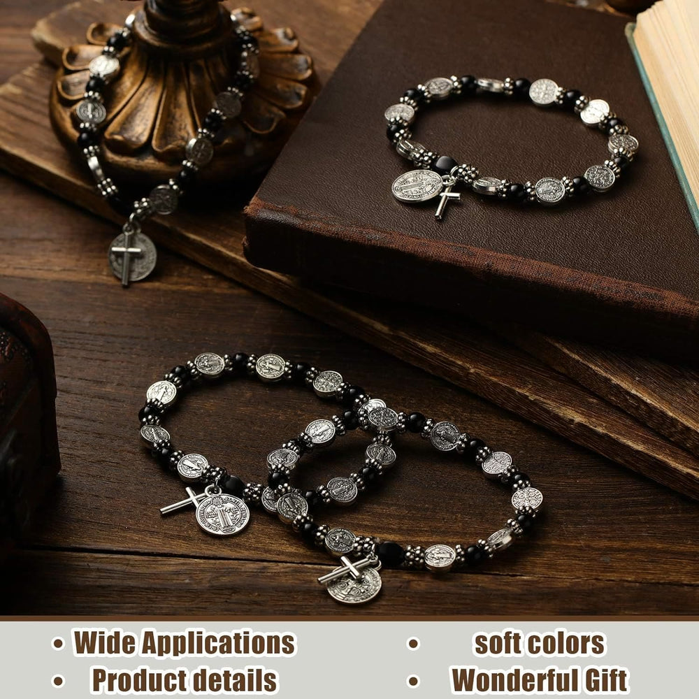 Bracelet chapelet avec médaille de Saint Benoît en argent de Christianartworkshop - image 1