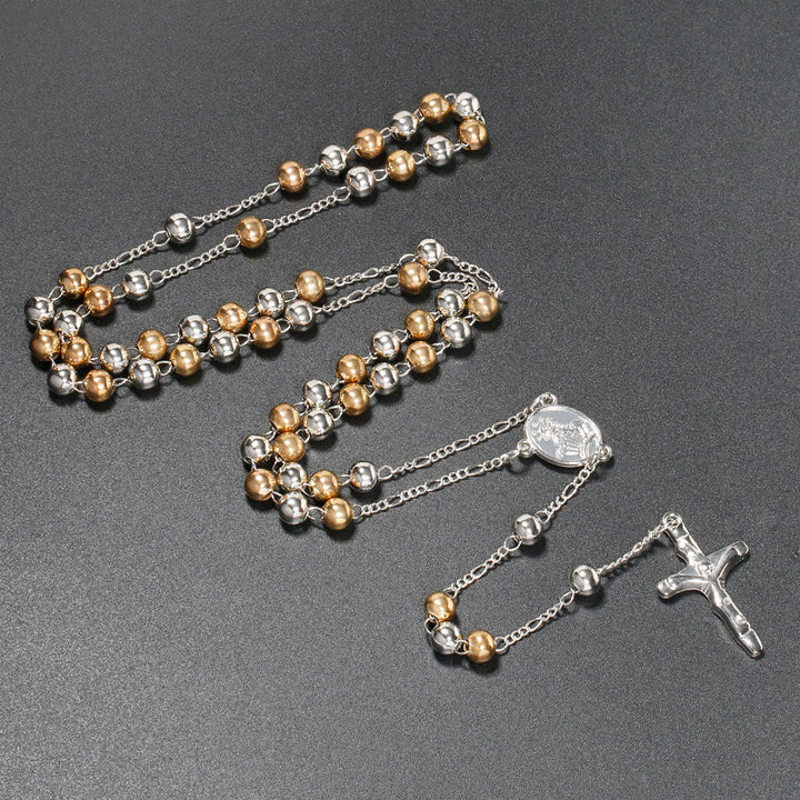 Chapelet chrétien avec longue chaîne en forme de croix de Jésus - Multicolore - image 2