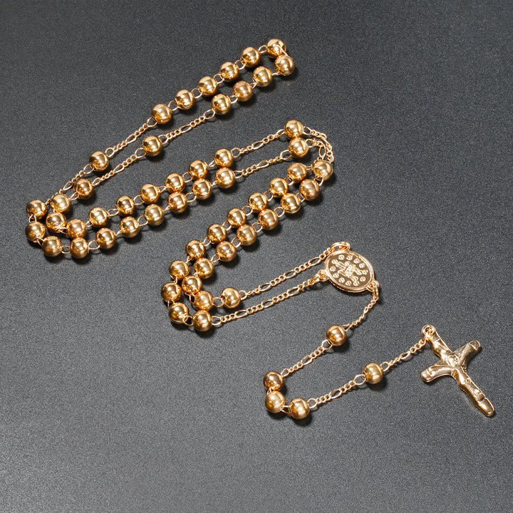 Chapelet chrétien avec longue chaîne en forme de croix de Jésus - Doré - image 0