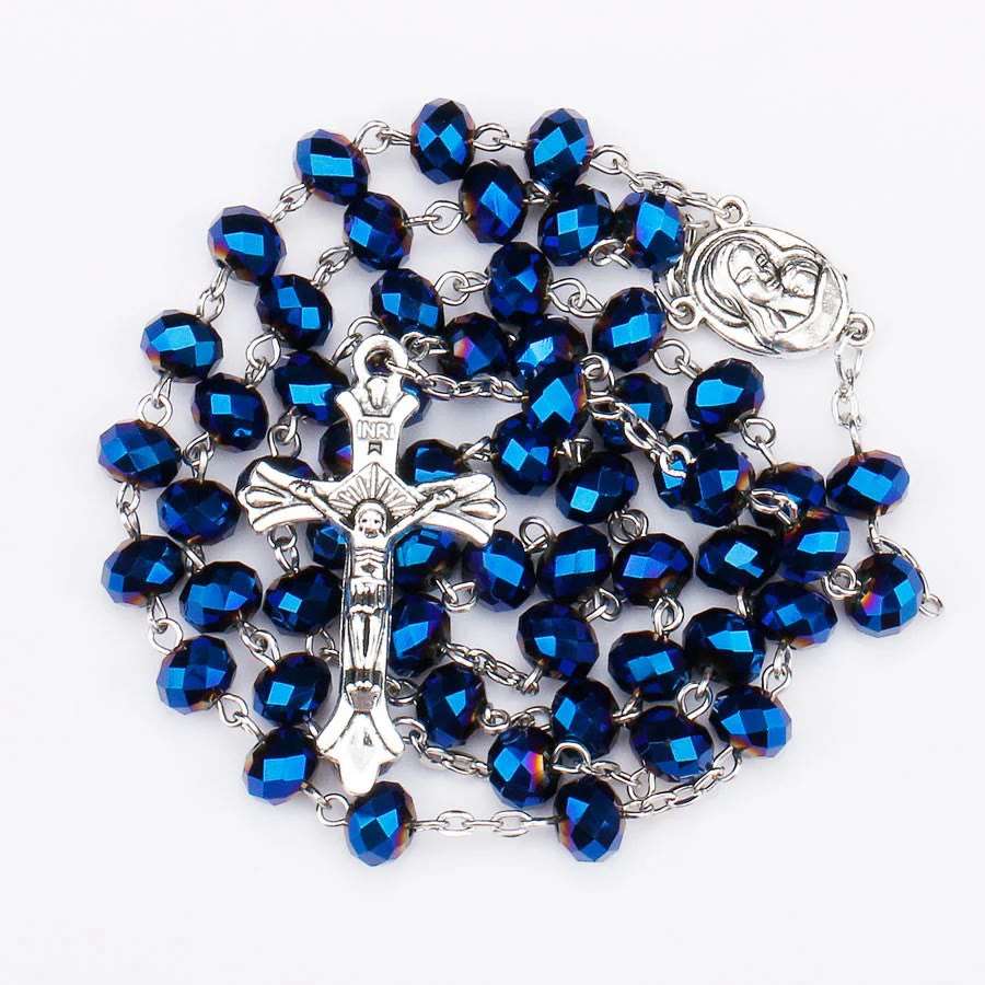 Chapelet de médaille de terre sainte bleu profond - image 4