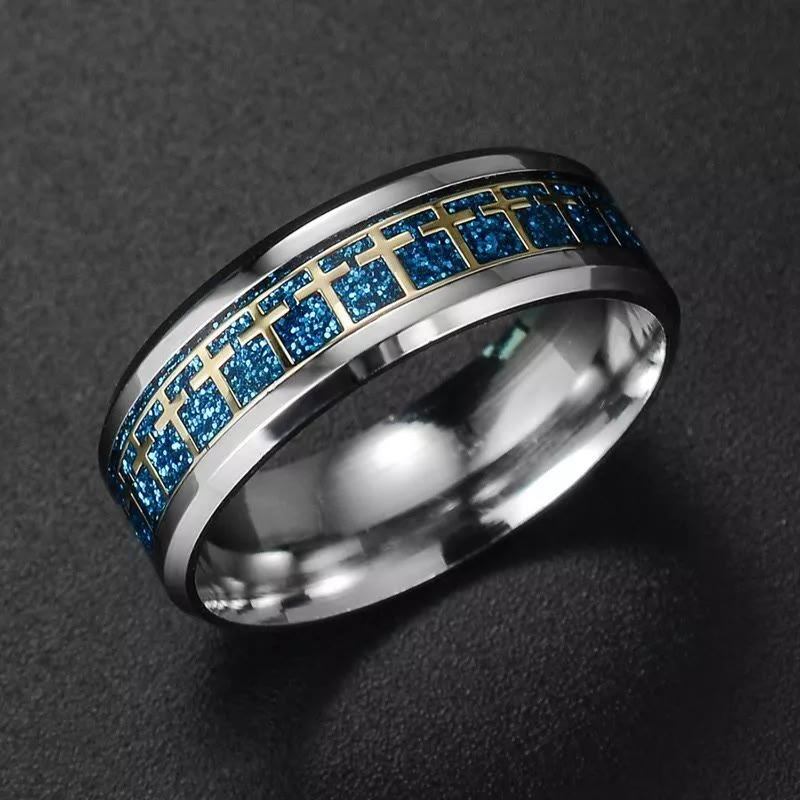 Bague Croix de Jésus Brillante de Christianartworkshop, Bijou Religieux - Bleu - US 13 - image 6
