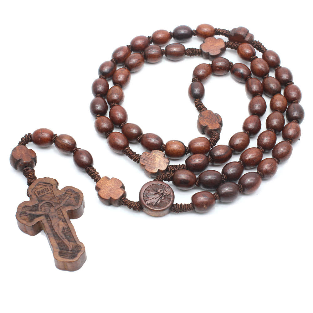 Chapelet en bois de rose avec croix chrétienne fabriquée à la main - image 5