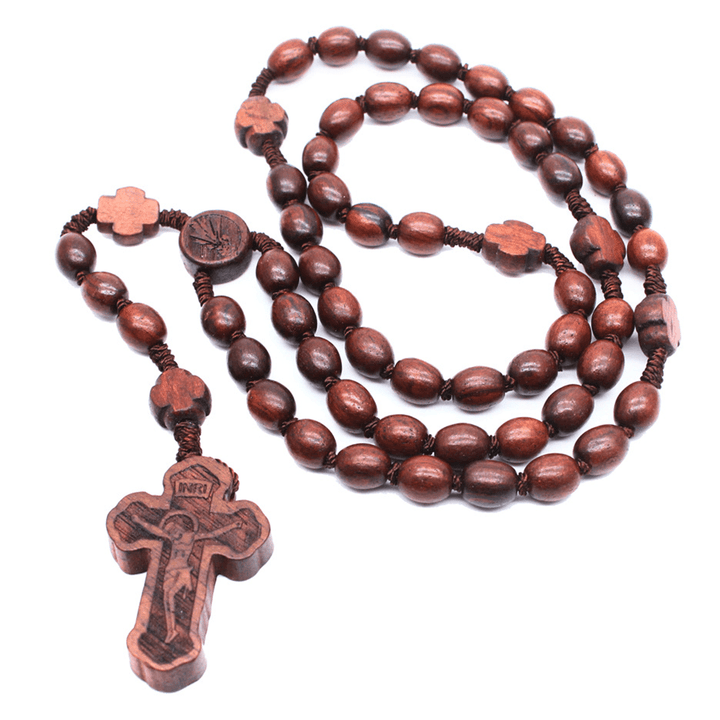 Chapelet en bois de rose avec croix chrétienne fabriquée à la main - Perles de palissandre - image 0