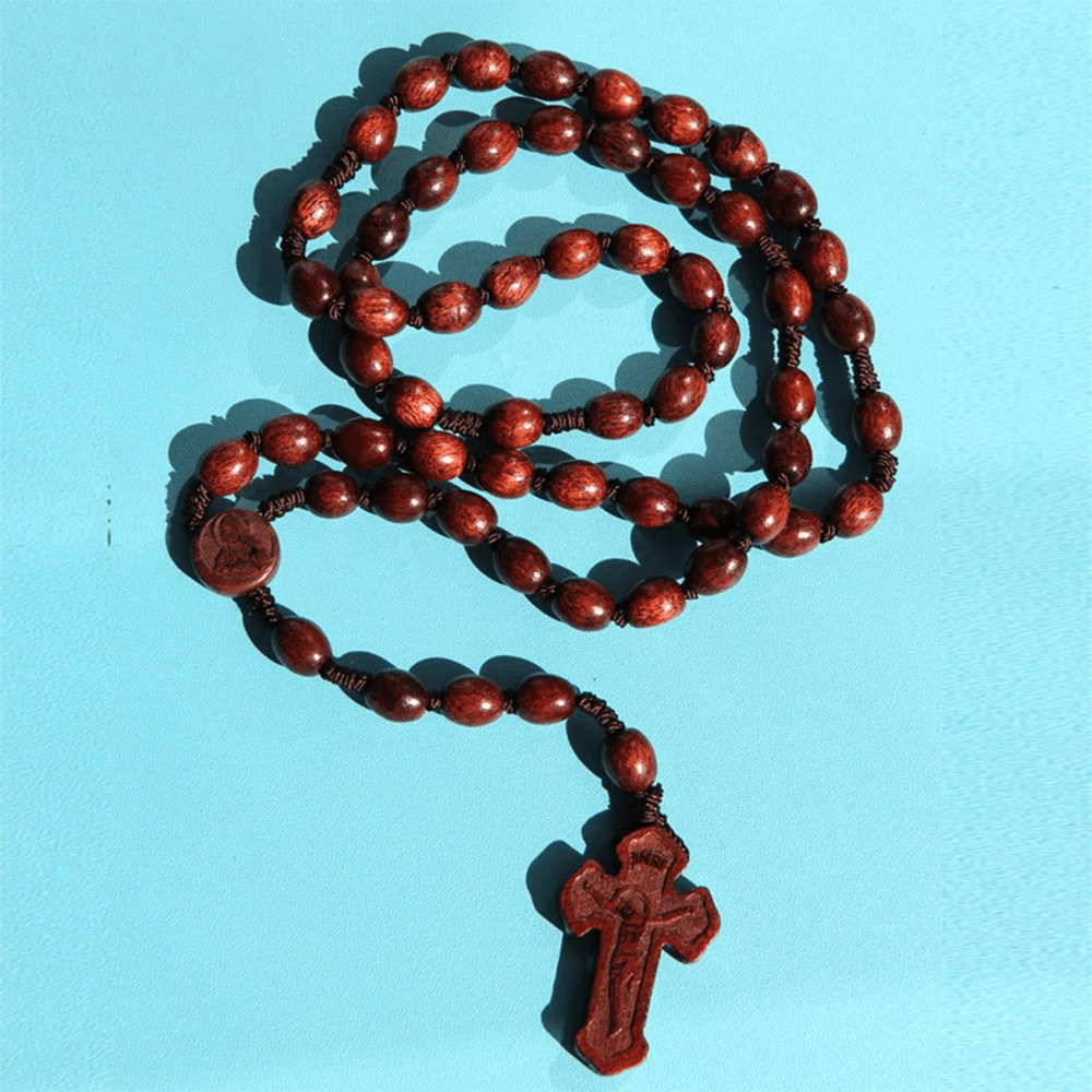 Chapelet en bois de rose avec croix chrétienne fabriquée à la main - image 2
