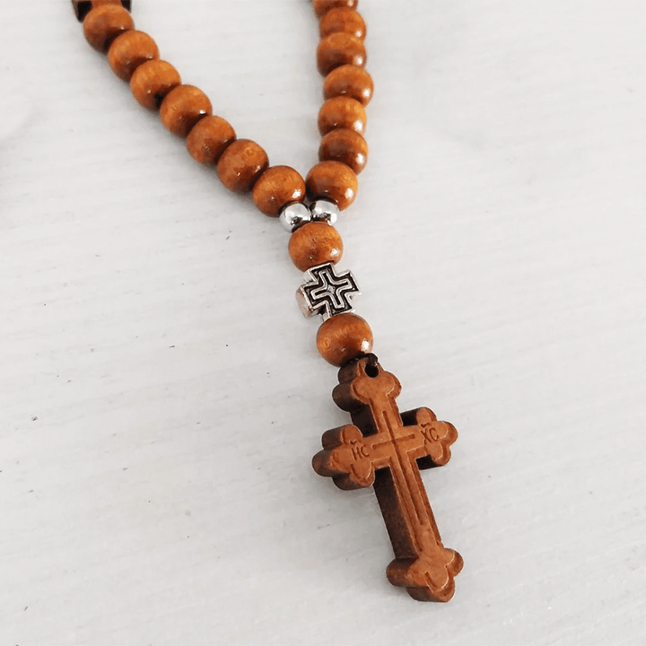 Bracelet chapelet en bois avec pompon et perles, motif Christ et baptême - image 5