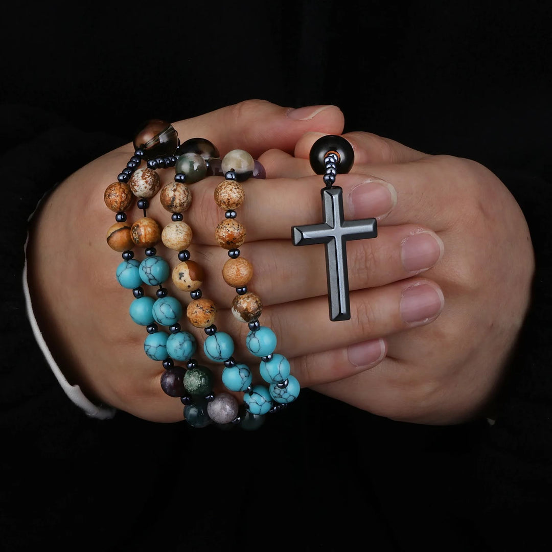 Croix d'hématite chrétienne religieuse à sept pierres - Sept pierres - image 0