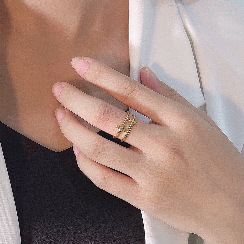 Bague minimaliste double croix Christianartworkshop - image 1