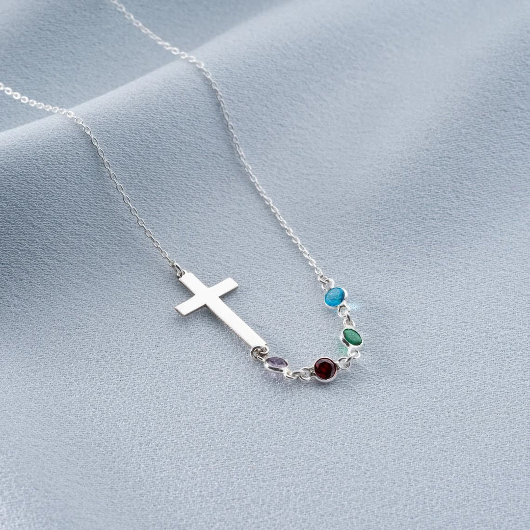 Christianartworkshop Collier croix avec pierre de naissance biblique, bijou religieux, cadeau - Argent - image 4