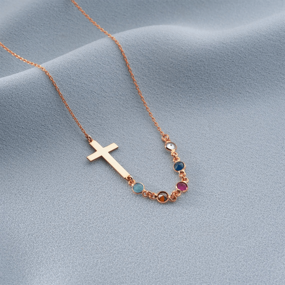 Christianartworkshop Collier croix avec pierre de naissance biblique, bijou religieux, cadeau - or rose - image 8