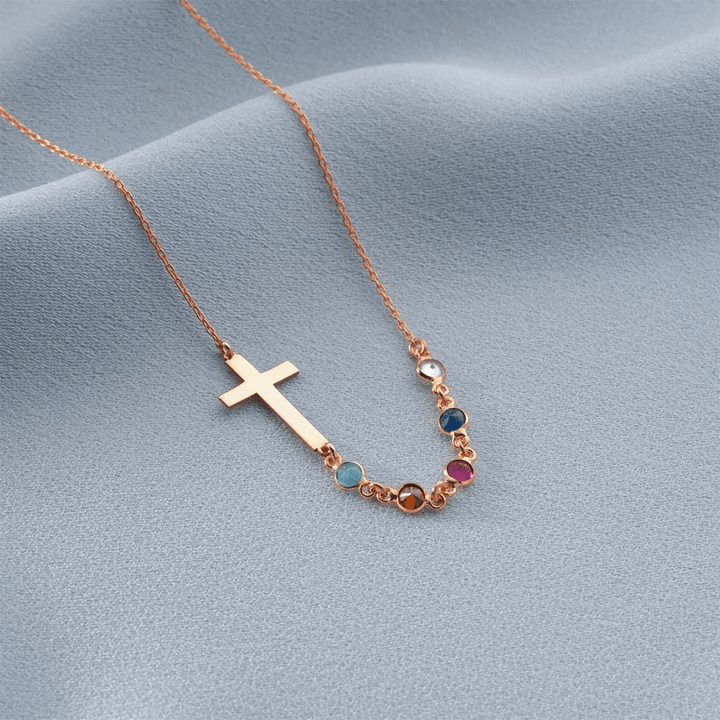 Christianartworkshop Collier croix avec pierre de naissance biblique, bijou religieux, cadeau - or rose - image 8
