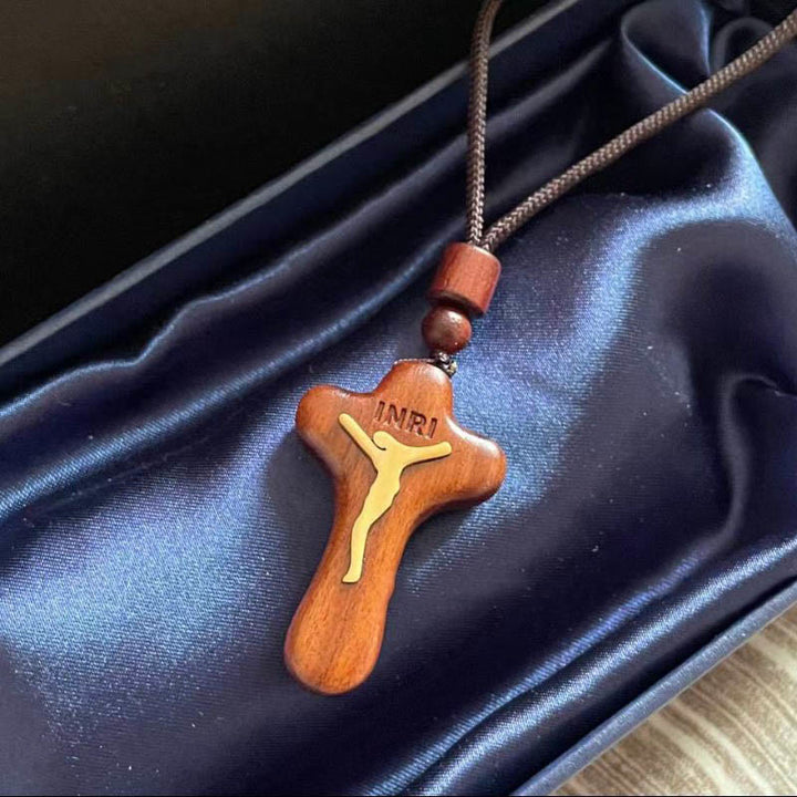 Christianartworkshop Collier pendentif croix en buis incrusté de palissandre - image 2