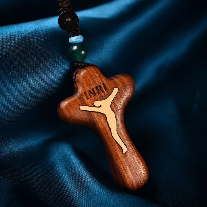 Christianartworkshop Collier pendentif croix en buis incrusté de palissandre - buis incrusté de palissandre - image 0