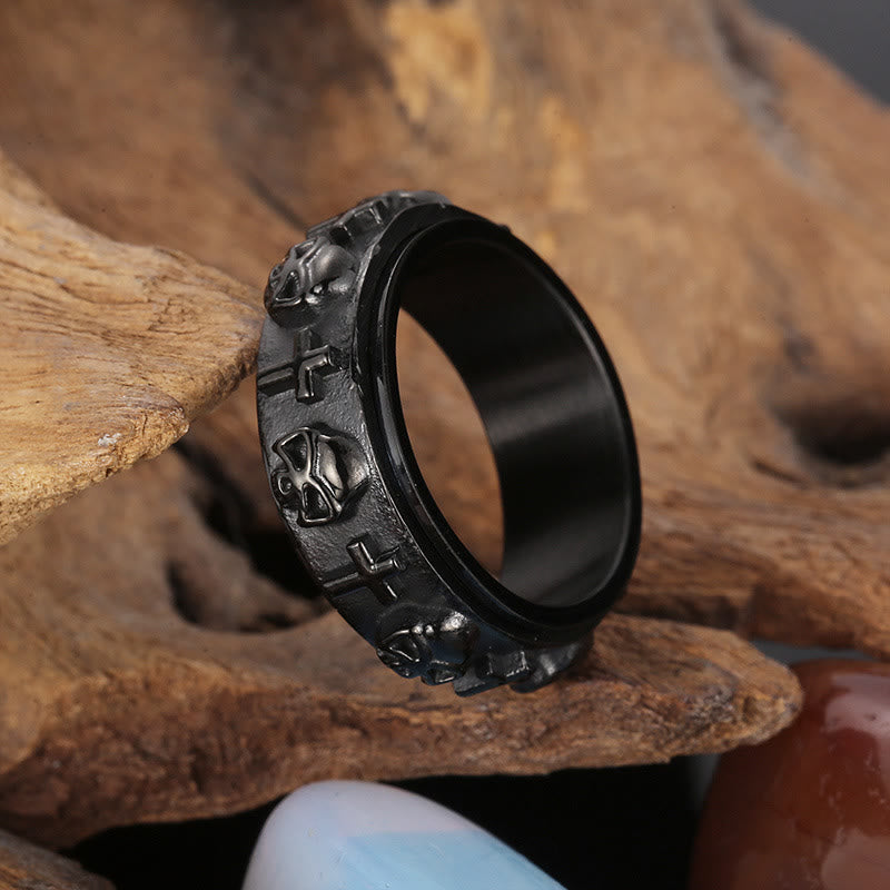 Bague religieuse en forme de tête de mort rotative Christianartworkshop - Noir - US 13 - image 7