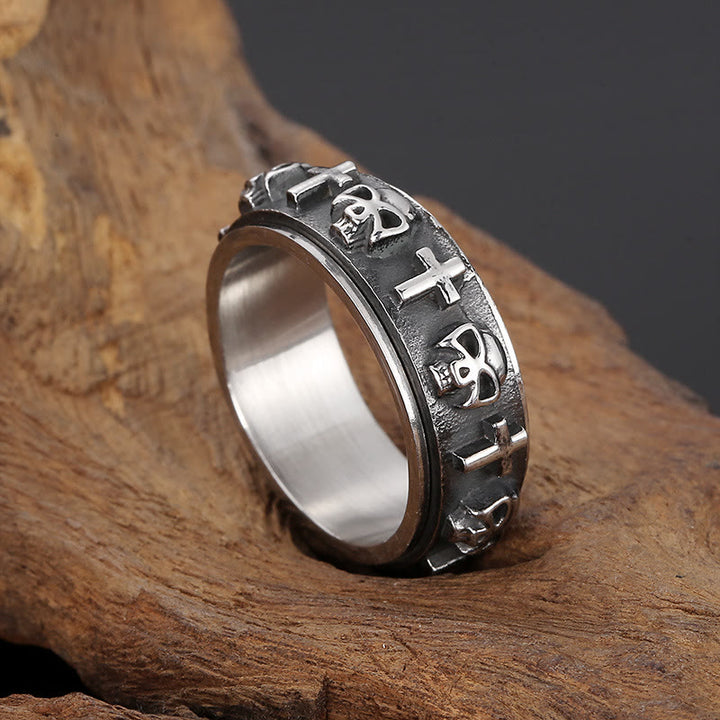 Bague religieuse en forme de tête de mort rotative Christianartworkshop - Métallique - US 13 - image 1