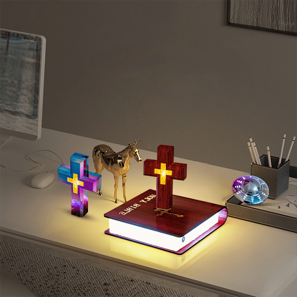 Christianartworkshop Ornement de croix magnétique en lévitation sur socle de livre - image 8