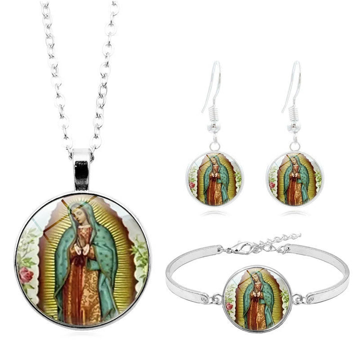 Christianartworkshop Que Dieu bénisse le coffret de bijoux en verre Rose de la Vierge Marie - Ensemble de 3 pièces - image 0