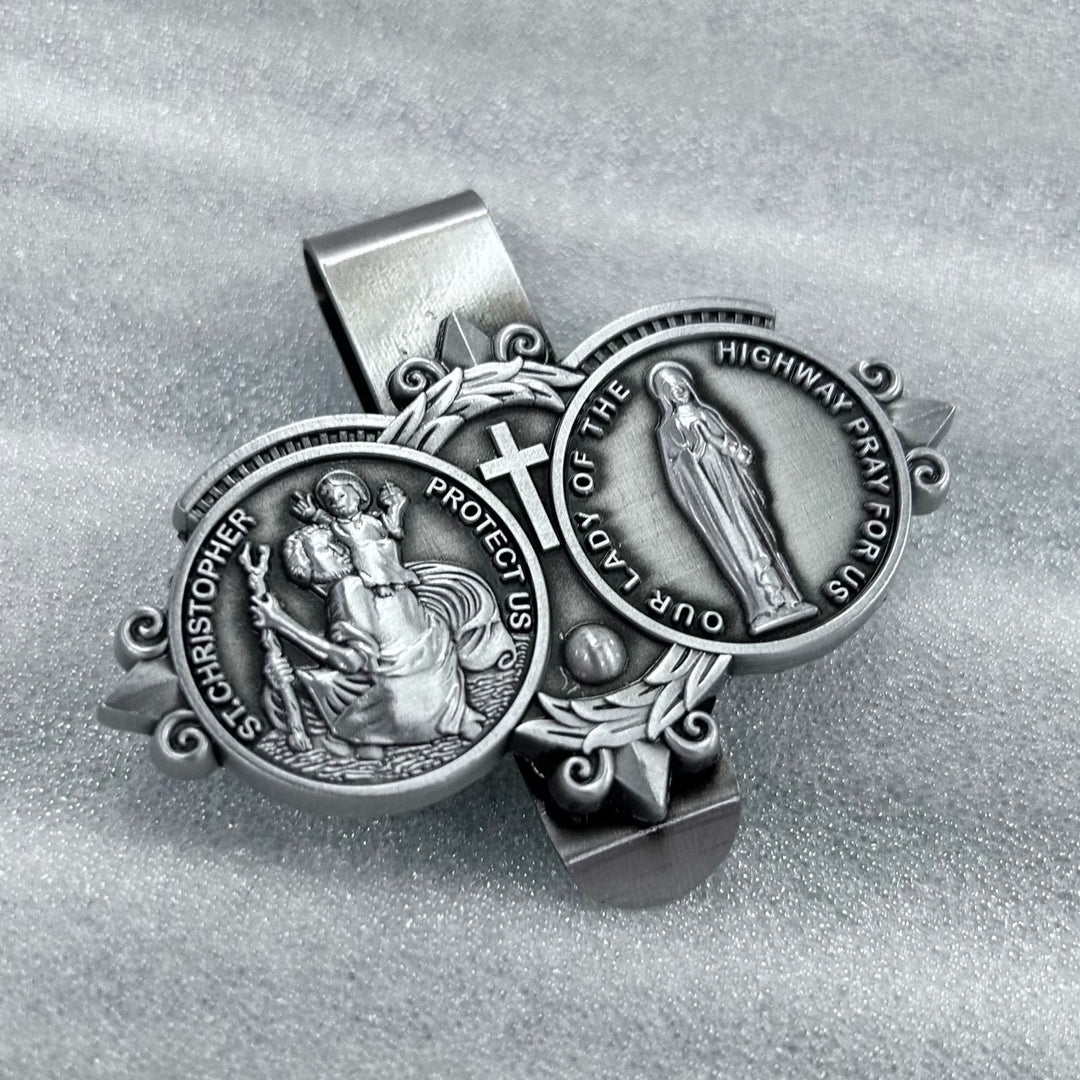 Christianartworkshop Accessoires automobiles à clip de pare-soleil Saint Christopher - Double médaille - image 0