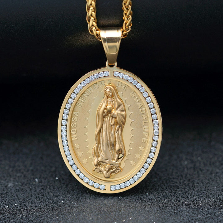 Christianartworkshop Collier pendentif religieux en acier inoxydable de la Vierge Marie - Doré - image 4