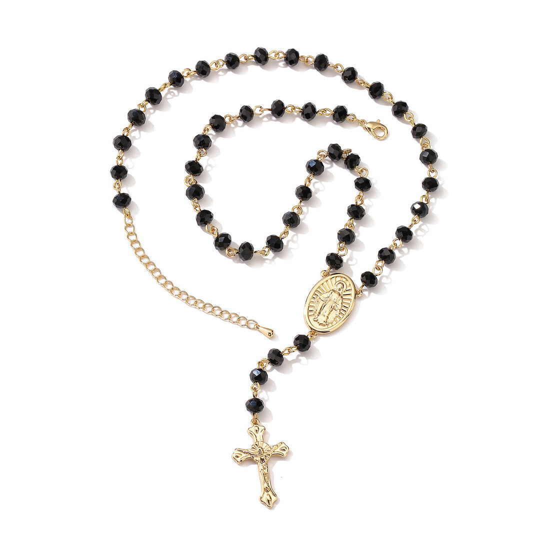 Christianartworkshop Collier avec pendentif médaille et crucifix de la Vierge Marie - Noir - image 0