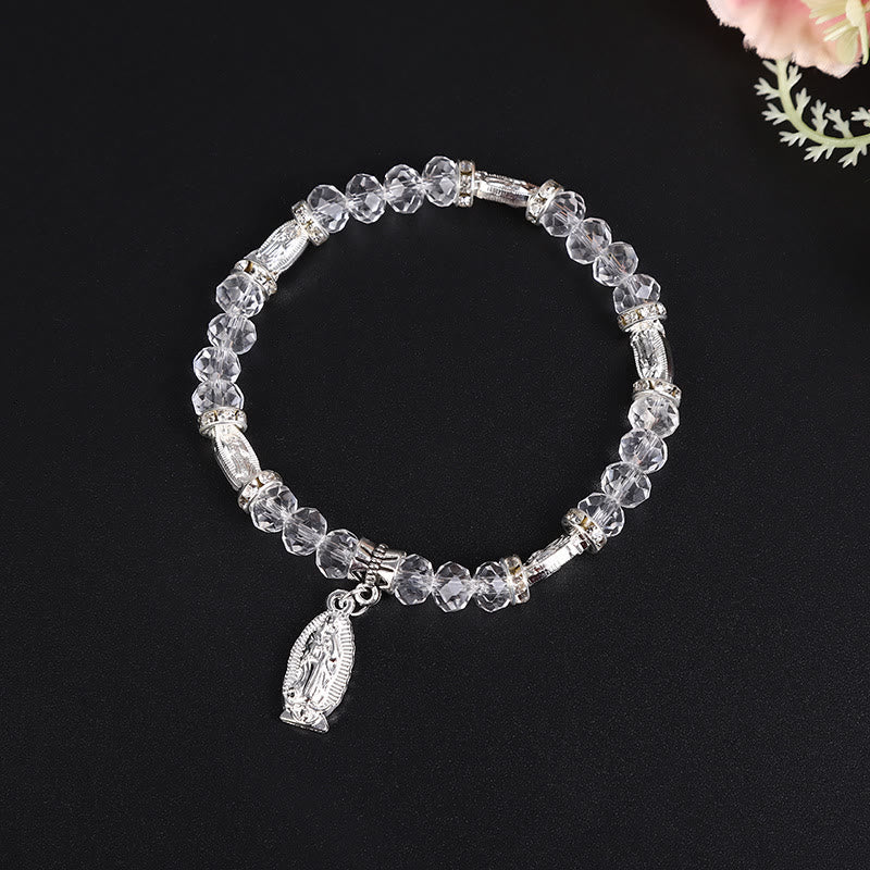 Bracelet en perles de verre transparent avec pendentif Vierge Marie, réalisé par Christianartworkshop - Argent - image 2