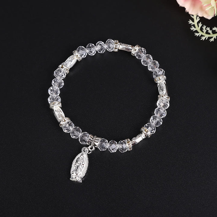 Bracelet en perles de verre transparent avec pendentif Vierge Marie, réalisé par Christianartworkshop - Argent - image 2