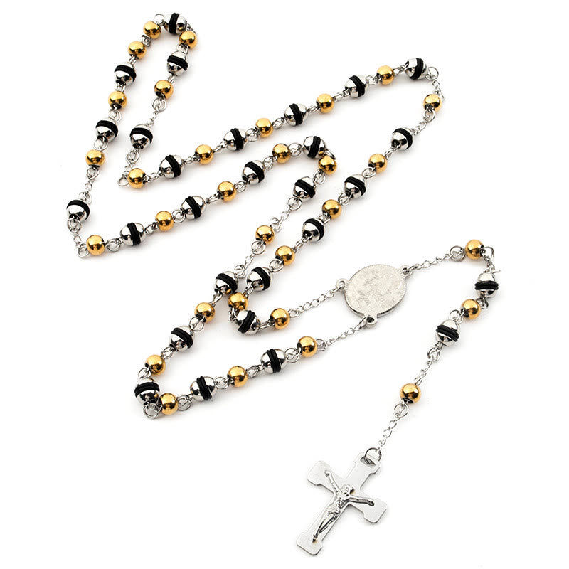 Chapelet pendentif croix en chaîne de perles en acier inoxydable - image 1