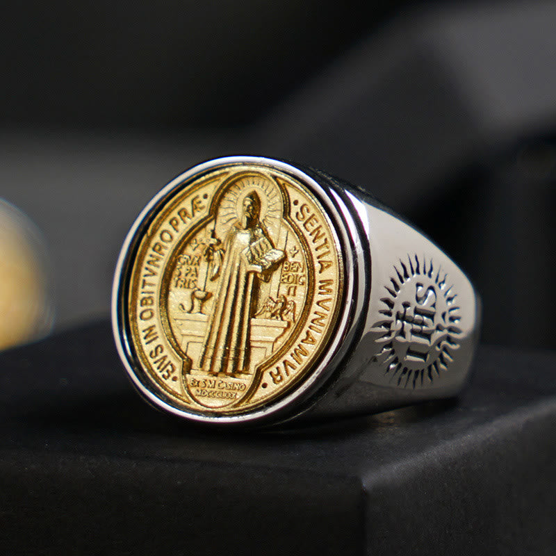 Christianartworkshop Bague croix médaille catholique bicolore Saint Benoît - US 13 - image 0