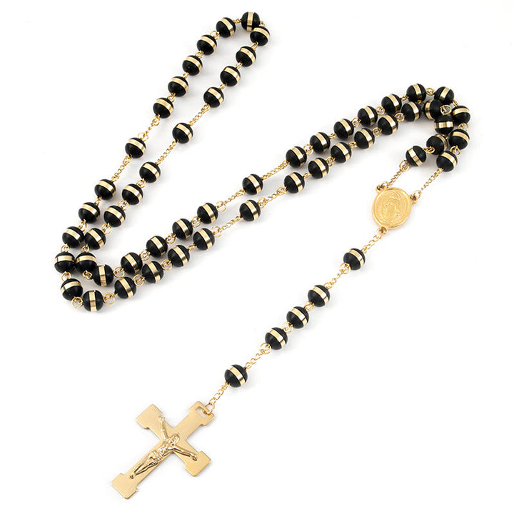 Chapelet en acier inoxydable et perles de cristal avec crucifix - image 4