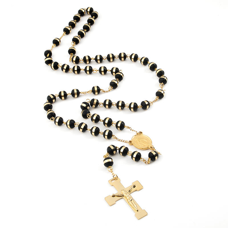 Chapelet en acier inoxydable et perles de cristal avec crucifix - image 3